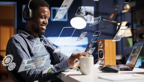 Business person using laptop multitasking to finish daily startup tasks, internet of things concept. Uses artificial intelligence optimization system for productivity, access pc smart things menu. SSUCv3H4sIAAAAAAAAA41Ry46jMBD8F59pCb/t/MpoDm27SawhEIHZ0Sji37chGe11OfWjuspUPUUt4iIkRt1bqUF7VGB6mQADRXCDclIZQ0570YmCjcRFam29VDI4Y3V/fJ1IuNYsLk9Rx3Fb24KtzpO48GahqdByllRqm5eKI3d7J9aGbVtp5TPuMnNfeXv2v3wfz2POD2TxdUtHsXf/OfvsBF5pyj8H/348ZCQ85T5EsFoH7TV4PVgwx59jShqUJRs8Ka+KZKpYvOu9VWA9m2GU95D6YIBN0dIOUpsYD1tcisYqBxZNAONcBNRkgGSPSalB5RNmjApKJgkxBBbtiQCzjJBYzfTBDik5hsmCOChPEHJCMNJpiGgzFFsKuah9DAds4LwsX4KlzKIKmUgOCZwuMQ/JZUkk2IOv70bL/W3y3G5HFuzWvE1t+Xk5Ns7zA9PI0Q44rtSJG64rA8p7wIePpeY6Xd9RccLz/VVPczssPY1vc/6q5S31SvdWeXroPMX2GGcsVN7rLd1ra7/tQn8qff9D7/v+F1Sk/32bAgAA